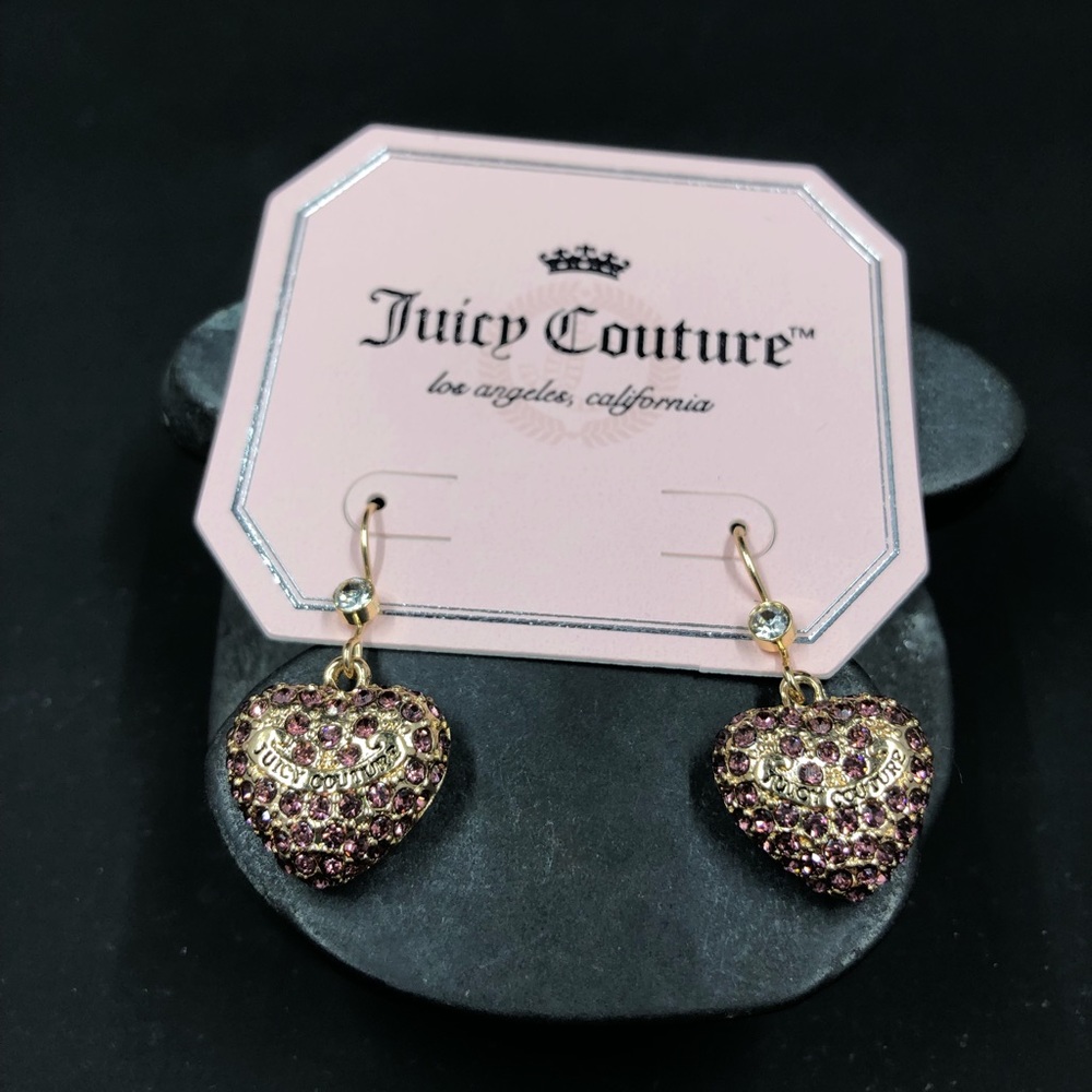 Juicy Couture Gold Tone Pink Crystal Heart Earrings - Picture 12 of 13